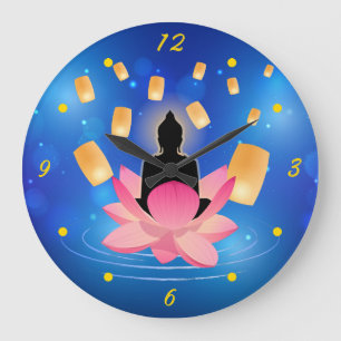 Vesak Day Buddha on Lotus Lantern Vaisakha Large Clock