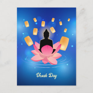 Vesak Day Buddha on Lotus Lantern Vaisakha Postcard