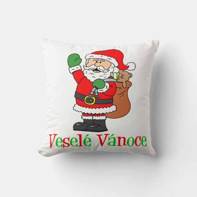 Vesele Vanoce Czech Christmas Santa Cushion (Front)