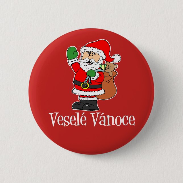 Vesele Vanoce Czech Christmas Santa Red 6 Cm Round Badge (Front)