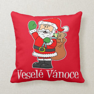 Vesele Vanoce Czech Christmas Santa (RED) Cushion