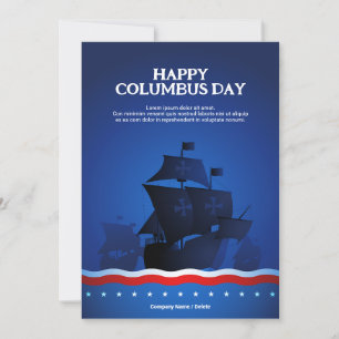 Vessels on Blue Background   Columbus Day Greeting Card