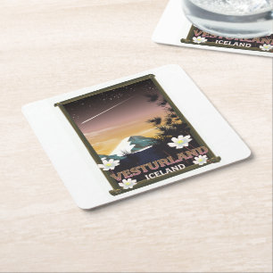 Vesturland Iceland travel poster Square Paper Coaster