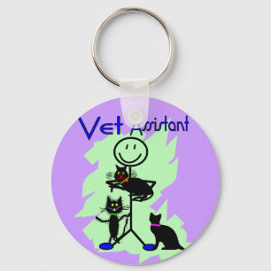 Vet Assistant Stick Person With Black Cats Key Ring