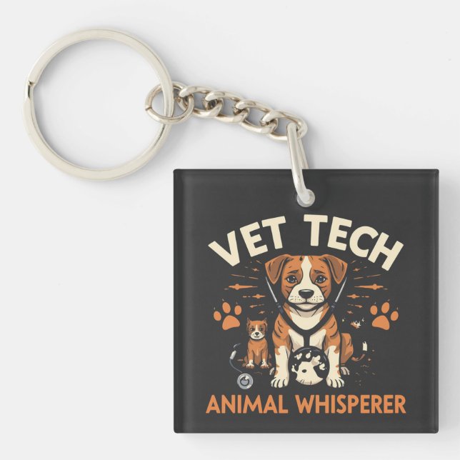 Vet Tech Animal Whisperer Cute Puppy Stethoscope Key Ring (Front)