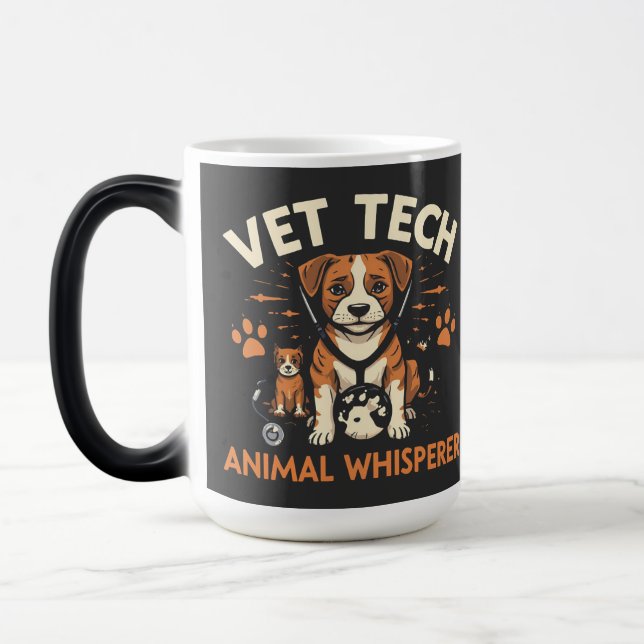 Vet Tech Animal Whisperer Cute Puppy Stethoscope Magic Mug (Left)