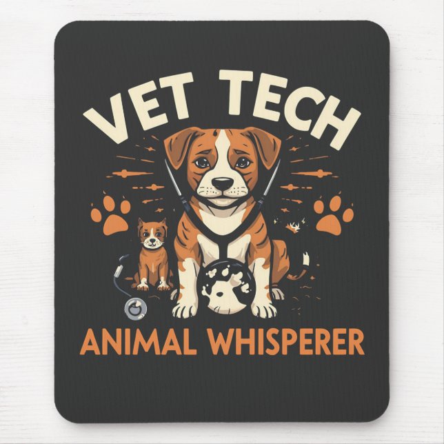 Vet Tech Animal Whisperer Cute Puppy Stethoscope Mouse Pad (Front)