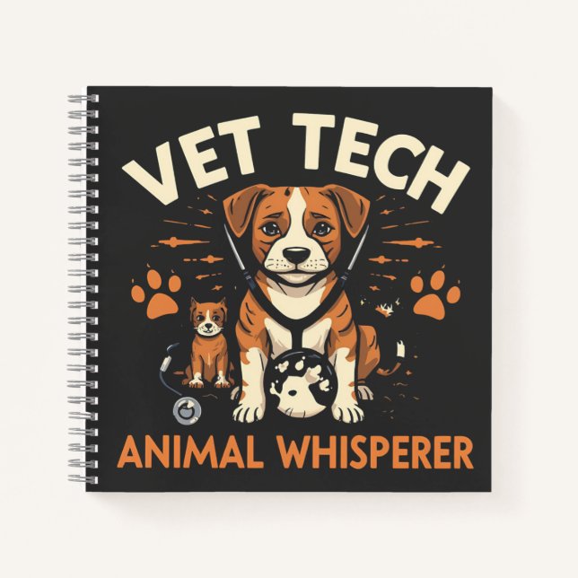 Vet Tech Animal Whisperer Cute Puppy Stethoscope Notebook (Front)