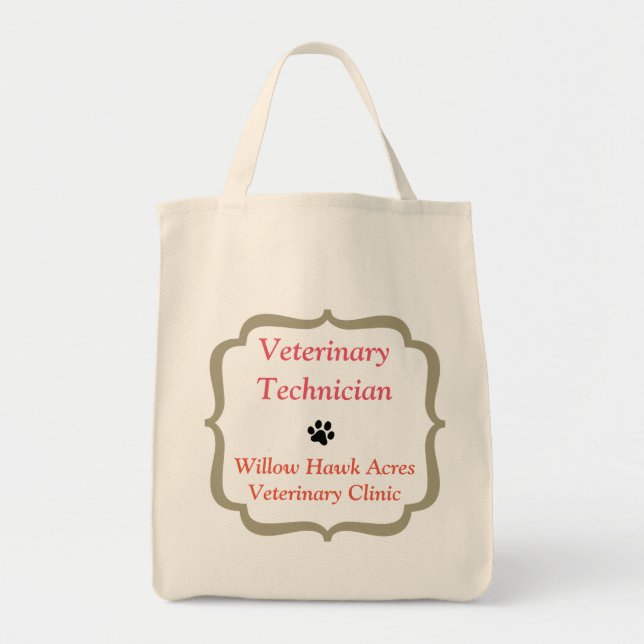 Vet Tech/Clinic-Tan Bracket-Black Paw Print Tote Bag (Front)