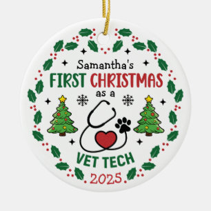 Vet Tech First Christmas Personalised Round Ceramic Ornament