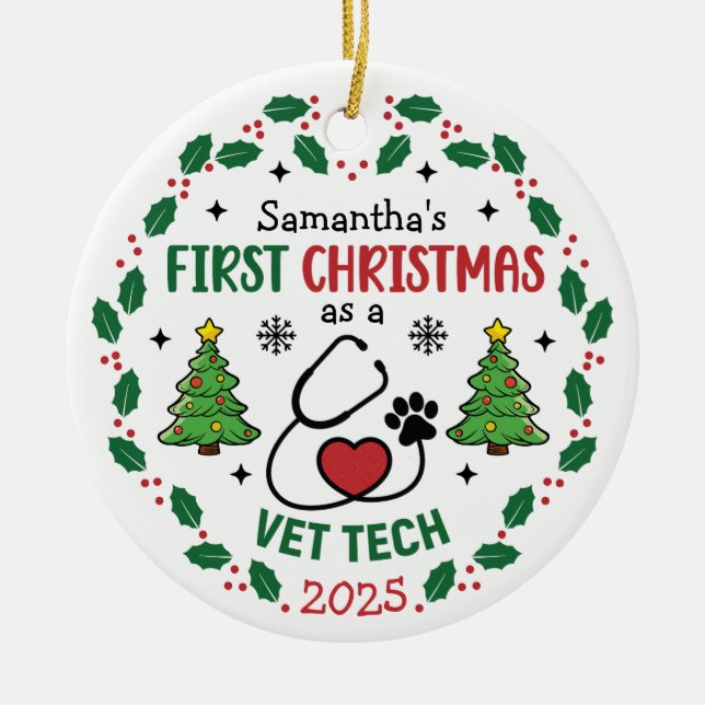 Vet Tech First Christmas Personalised Round Ceramic Ornament (Front)