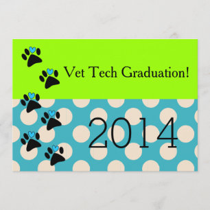 Vet Tech Graduation Invitations Lime and Blue