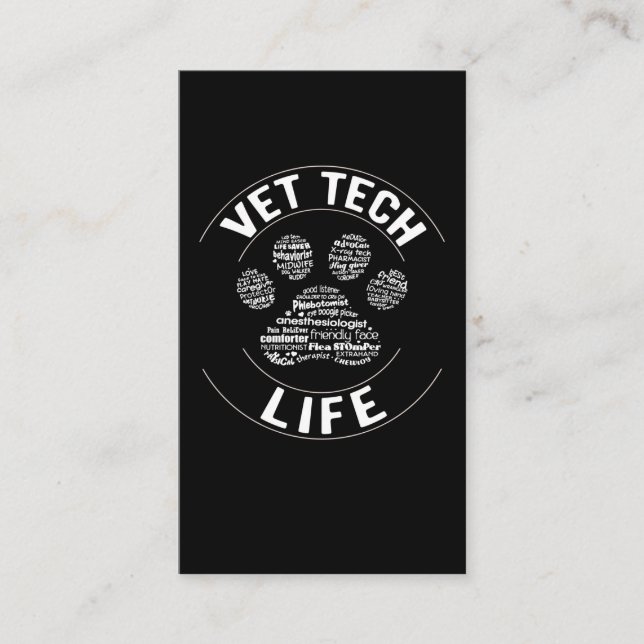Vet Tech Paw Veterinarian Veterinary Technician Business Card (Front)