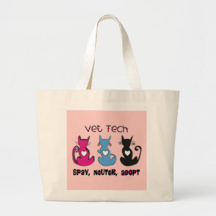 Vet Tech SPAY NEUTER ADOPT Black Cats Design Large Tote Bag