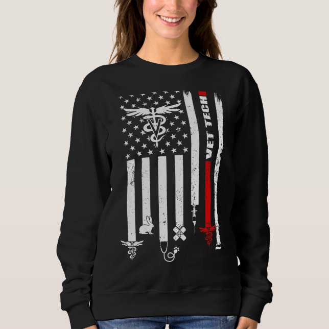 Vet Tech Usa Flag Pets Veterinarian Technician Sweatshirt (Front)
