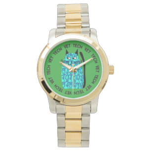 Vet Tech Watch whimsical cat Design Blue
