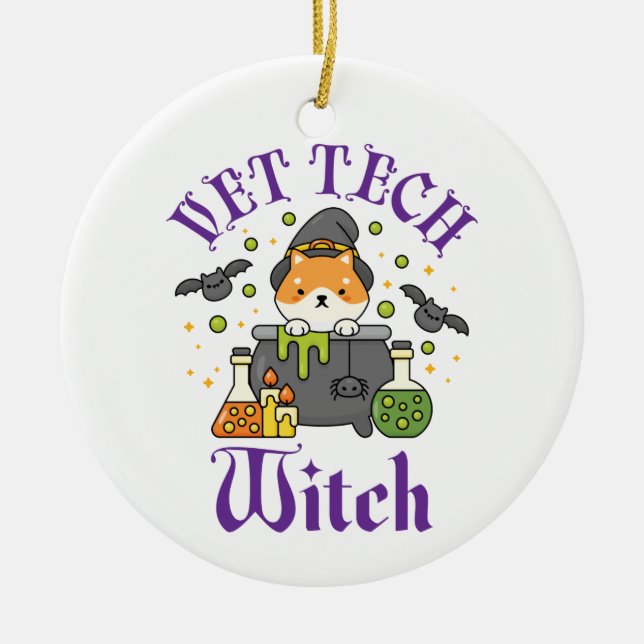 Vet Tech Witch Veterinary Technician Halloween Ceramic Ornament (Front)