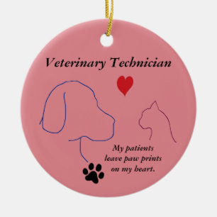 Vet Technician - Paw Prints on My Heart #2 Pink Ce Ceramic Ornament