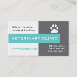 Vet/Veterinary Clinic, paw aqua eye-catching Business Card
