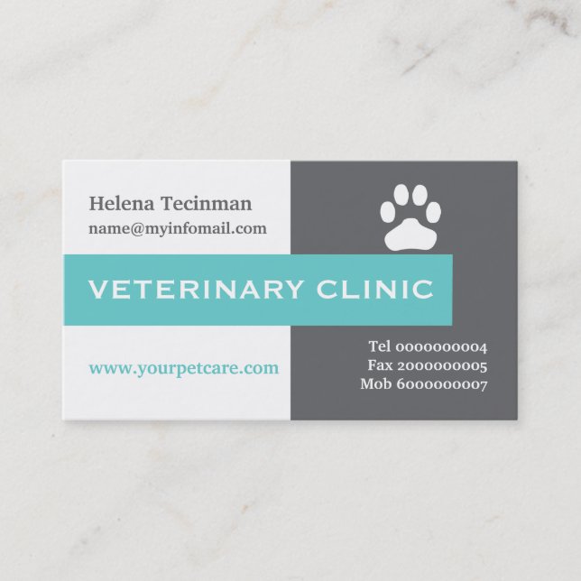 Vet/Veterinary Clinic, paw aqua eye-catching Business Card (Front)