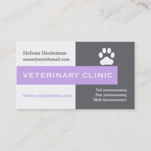 Vet/Veterinary Clinic, paw lavender eye-catching Business Card