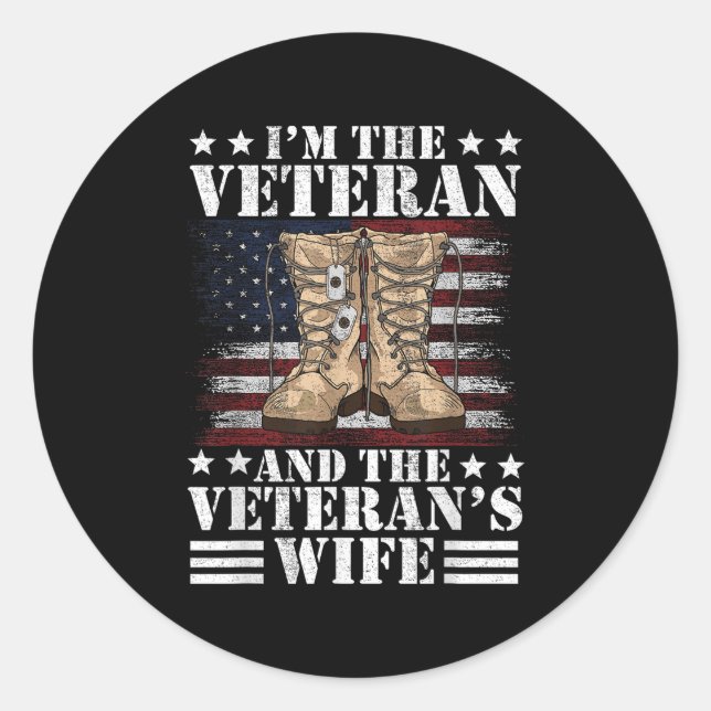 Veteran &amp; Wife Proud American Veteran Wife  Classic Round Sticker (Front)