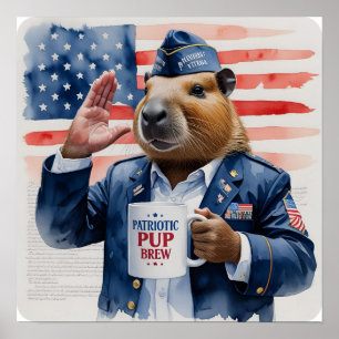 Veteran Capybara Watercolor Painting Poster