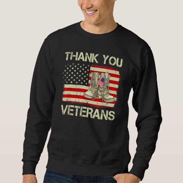 Veteran Day American Flag Thank You Veterans Comba Sweatshirt (Front)
