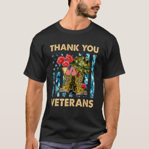 Veteran Day Thank You Veterans Combat Boots Poppy  T-Shirt
