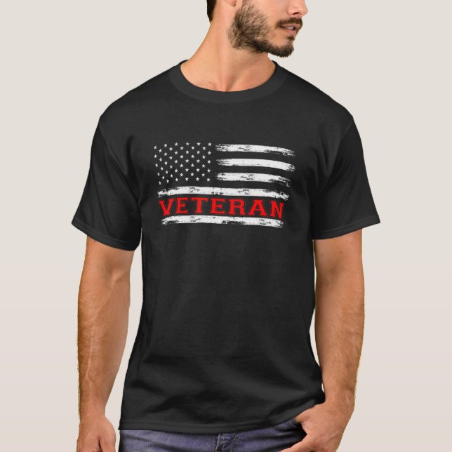 Veteran Distressed Quote American Flag Veteran Day T-Shirt (Front)