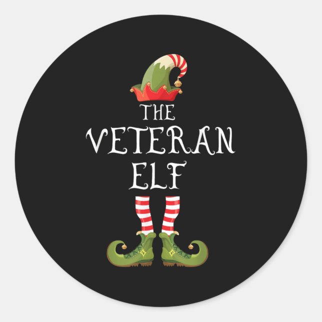 Veteran Elf Family Matching Group Christmas Us Arm Classic Round Sticker (Front)