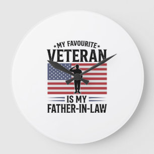 Veteran Father In Law Patriotic Vintage Quote Desi Large Clock