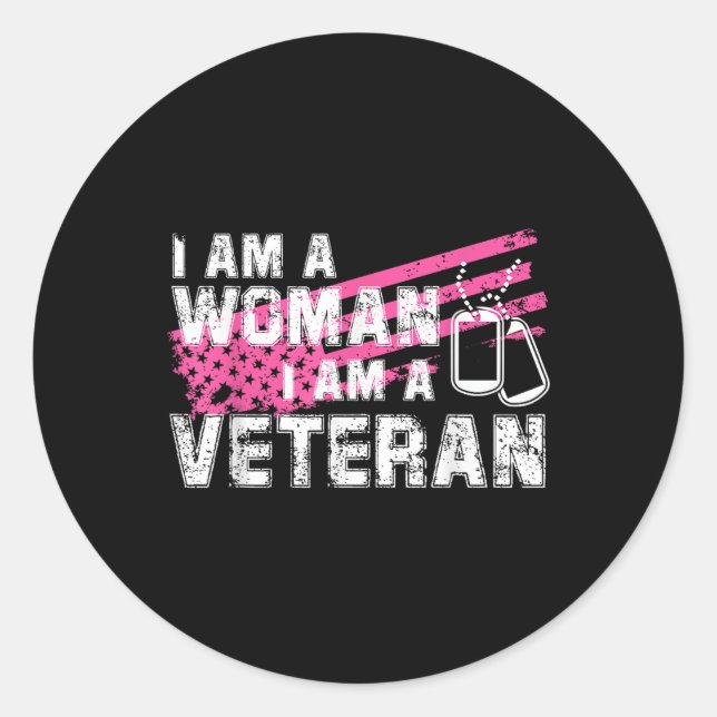 Veteran Female Pink Usa Flag Veterans Day Classic Round Sticker (Front)