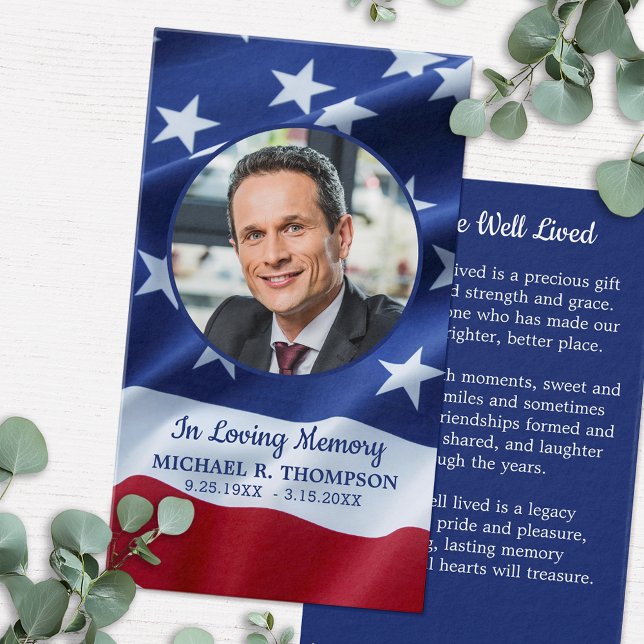 Veteran Flag Photo Patriotic Memorial Prayer Card (Creator Uploaded)