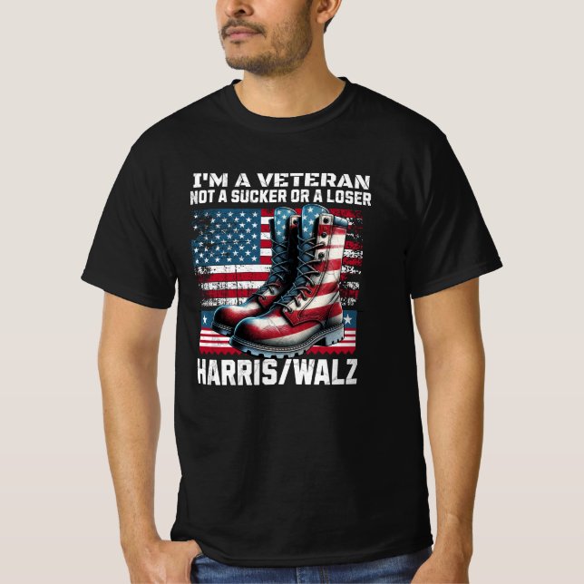 Veteran For Harris Walz Election 2024  T-Shirt (Front)