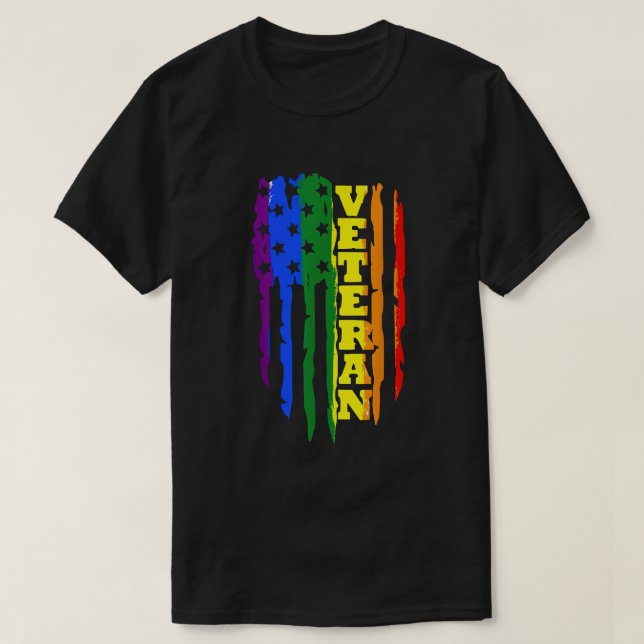 Veteran LGBT Gay Pride Rainbow American Flag Milit T-Shirt (Design Front)
