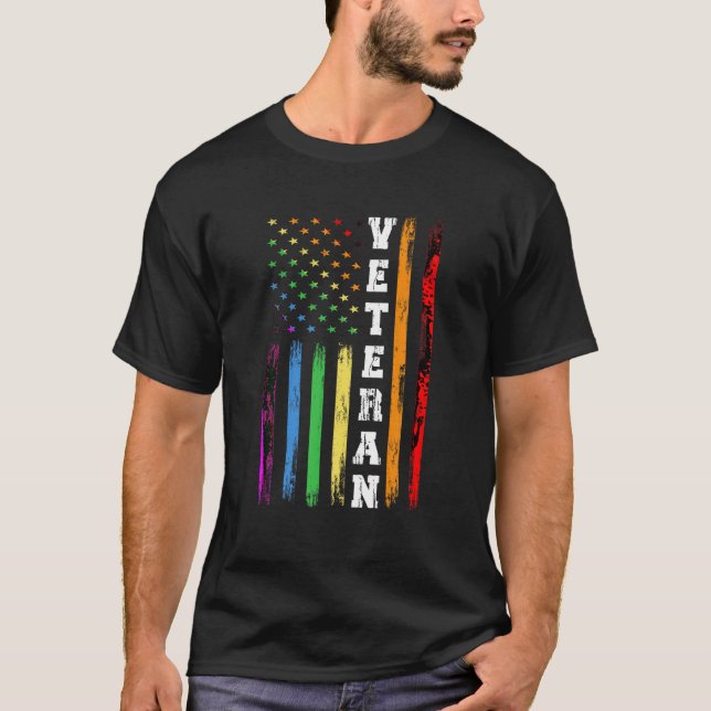 Veteran LGBTQ Rainbow Flag Gay Lesbian US Army Tra T-Shirt (Front)