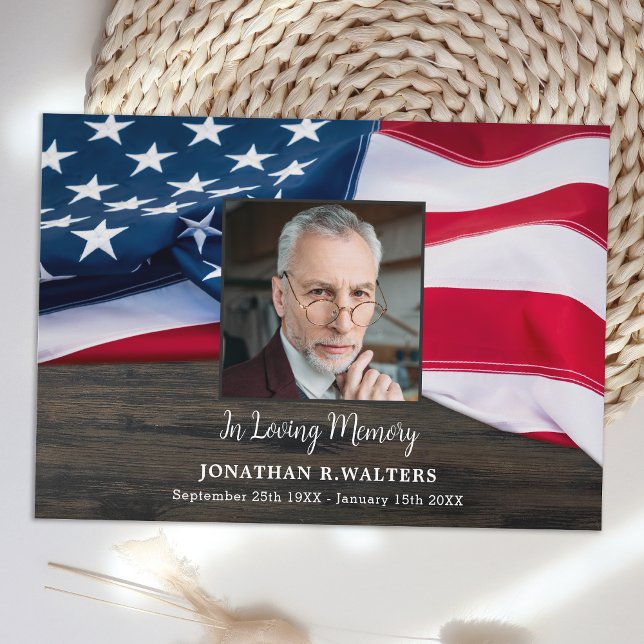 Veteran Memorial Patriotic USA Flag Photo Sympathy Thank You Card (Creator Uploaded)