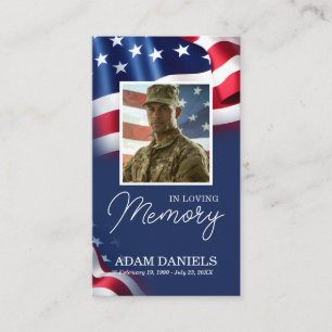 Veteran Memorial Prayer Card with Photo, USA Flag