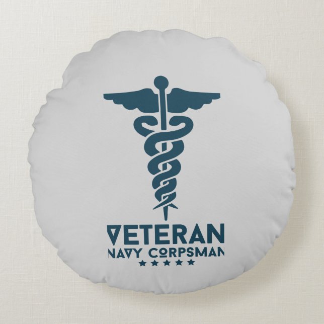 Veteran Navy Corpsman Round Cushion (Front)