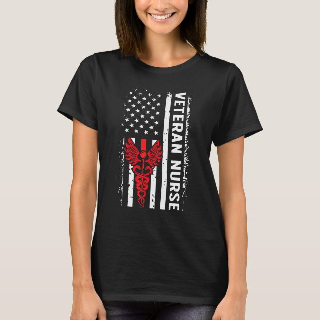Veteran Nurse US Flag Veteran Nursing 3 T-Shirt (Front)