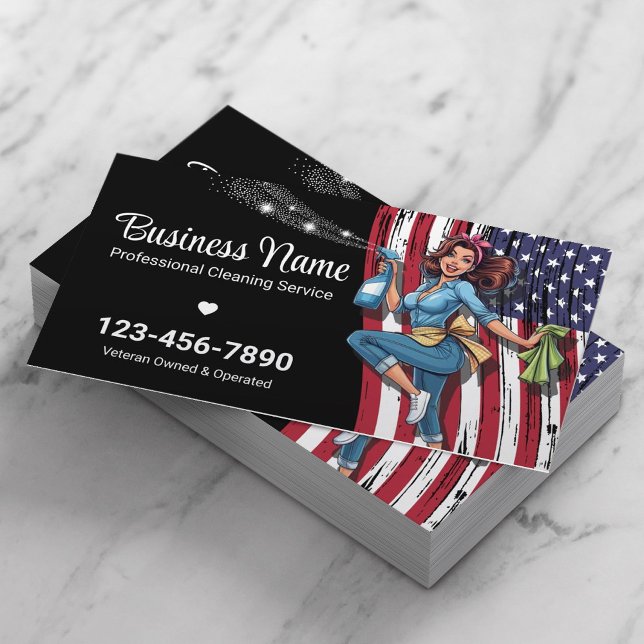 Veteran Owned House Cleaning Service Black Business Card (Creator Uploaded)