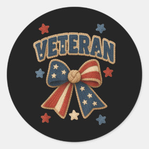 Veteran Patriotic Cute Bow Stars Proud Military Classic Round Sticker