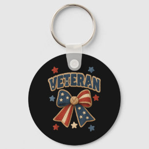 Veteran Patriotic Cute Bow Stars Proud Military Key Ring