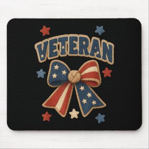 Veteran Patriotic Cute Bow Stars Proud Military Mouse Pad