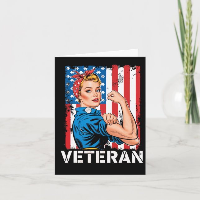 Veteran Patriotic Woman Veteran's Day Female Stron Card (Front)