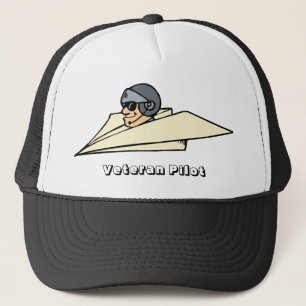 Veteran Pilot Paper Aeroplane Funny Cartoon Trucker Hat