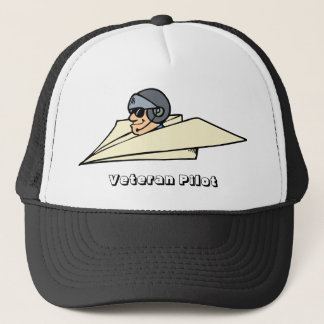 Veteran Pilot Paper Aeroplane Funny Cartoon Trucker Hat