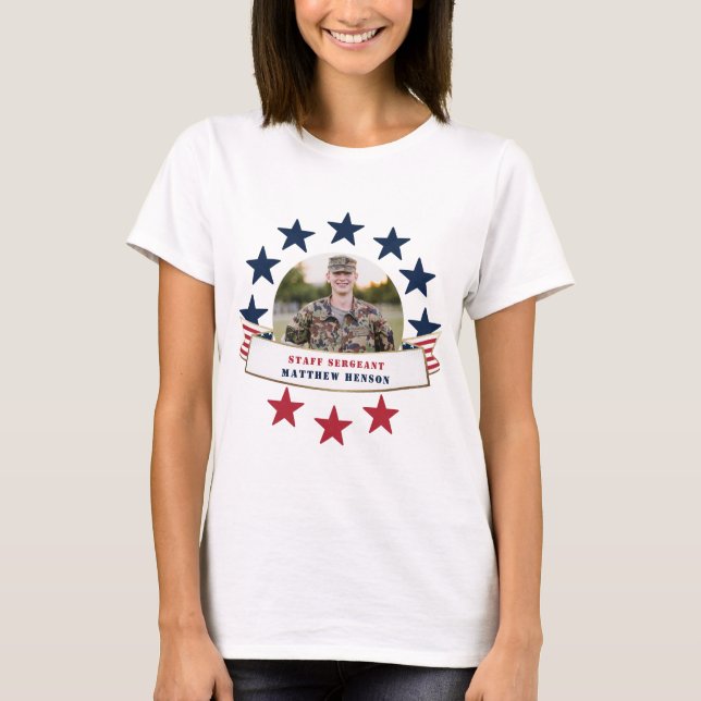 Veteran Service Photo Red White Blue T-Shirt (Front)