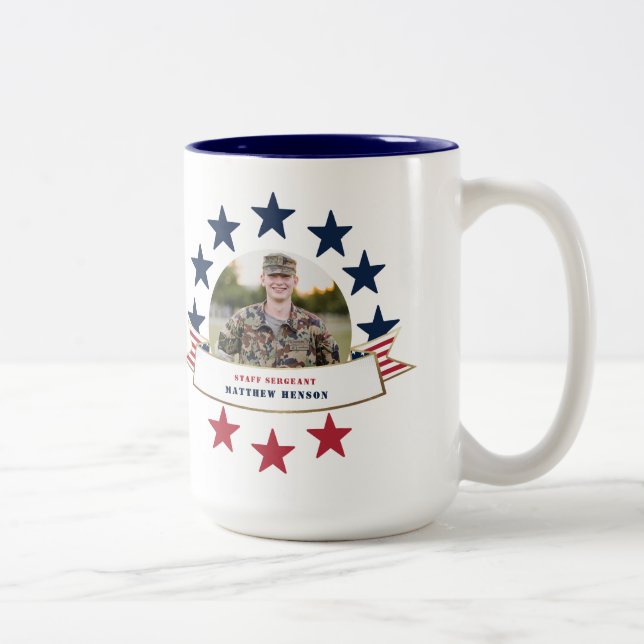 Veteran Service Photo Red White Blue Two-Tone Coff Coffee Mug (Right)